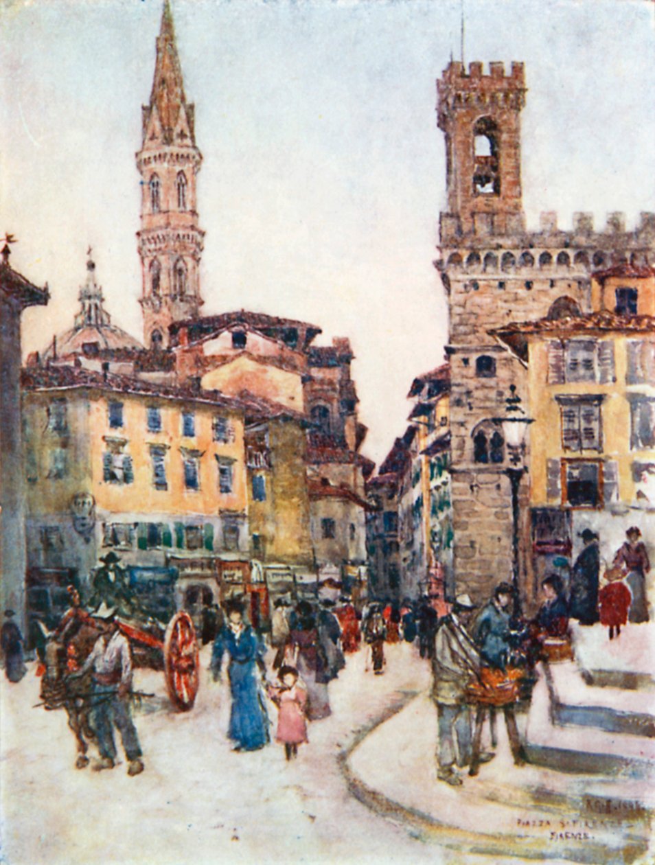 Piazza S Florence, Firenze (színes litográfia) alkotó: Robert Charles Goff