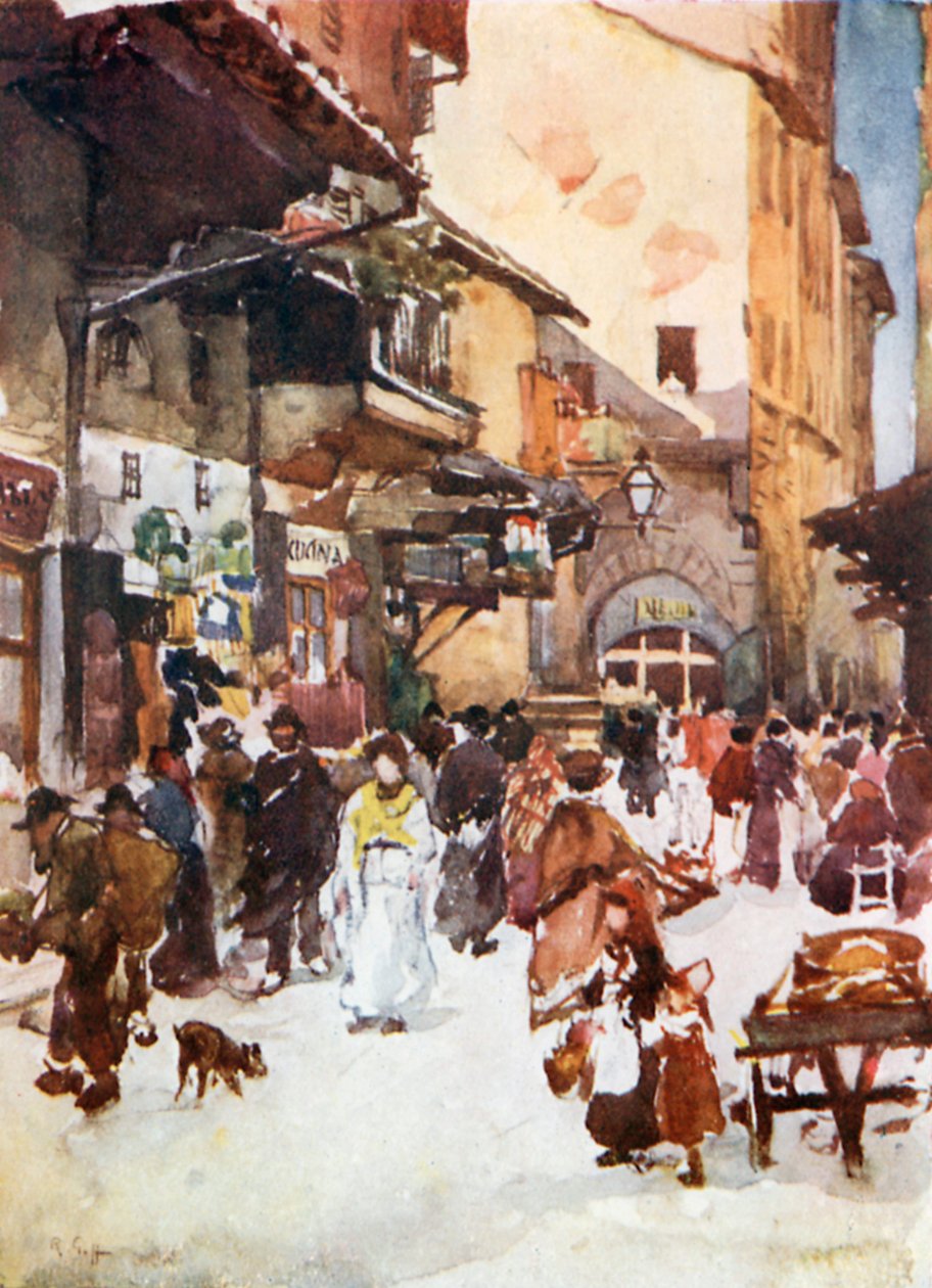 Tanulmány a Mercato Vecchioban 1884-ben, a gettó lerombolása előtt (színes lithó) alkotó: Robert Charles Goff