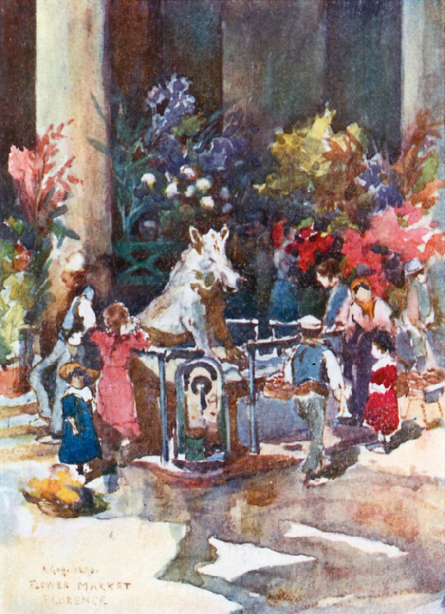 A Mercato Nuovo bronz vaddisznója (színes litográfia) alkotó: Robert Charles Goff