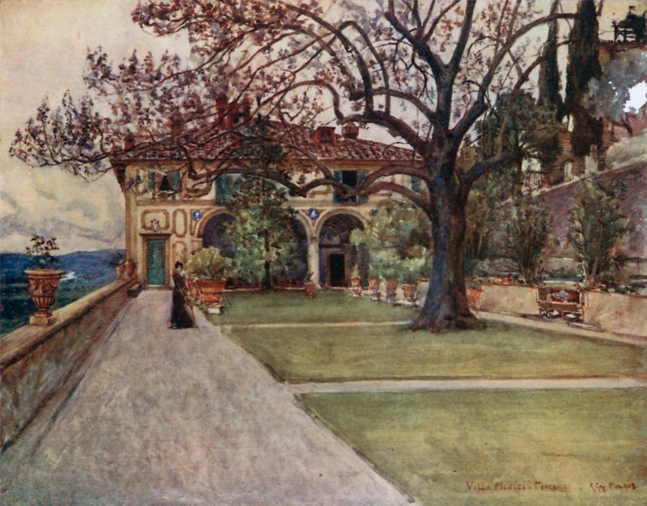 A Villa Medici Fiesoléban (színes litográfia) alkotó: Robert Charles Goff
