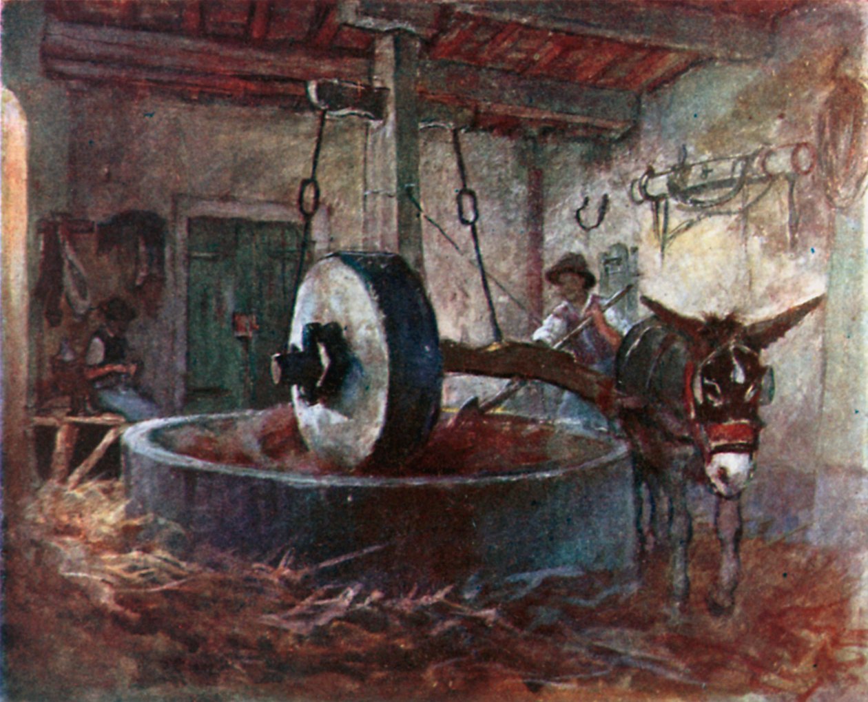 Toszkán olajprés (színes litográfia) alkotó: Robert Charles Goff
