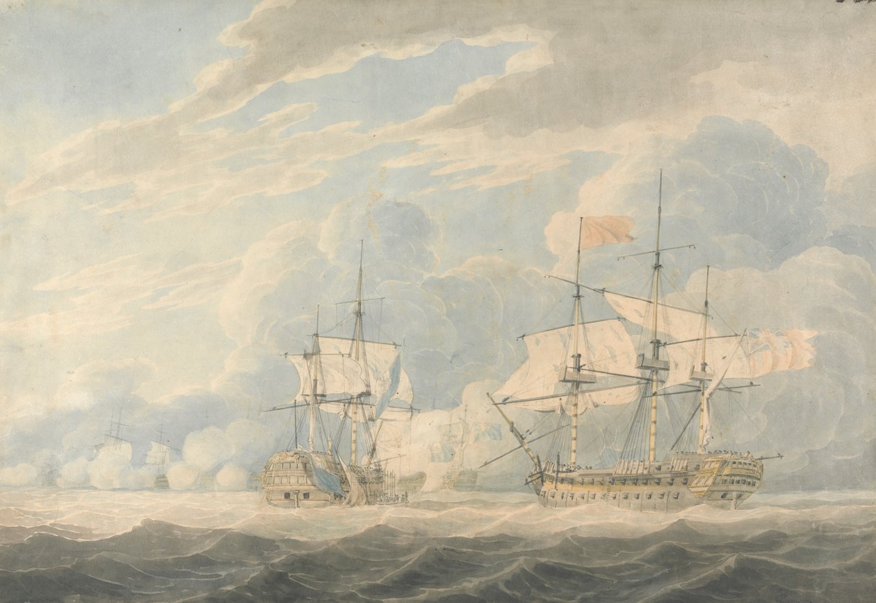A De Winter admirális vezette holland admirális leüti zászlaját Onslow angol admirálisnak, Duncan admirális vezetésével a camperdowni csatában, 1797. október 11-én. alkotó: Robert Cleveley