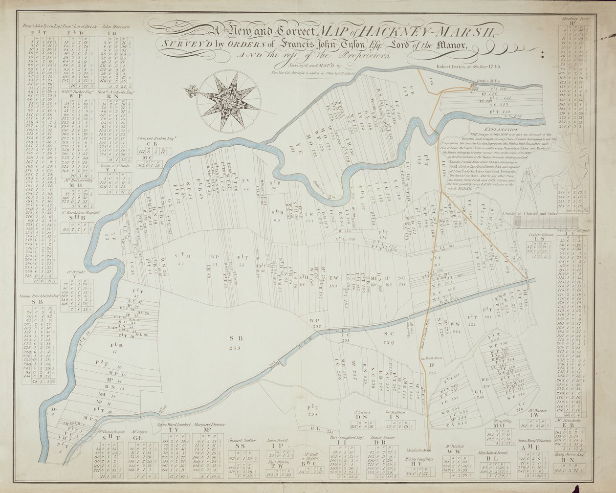 Hackney Marsh új és helyes térképe, 1745 alkotó: Robert Davies