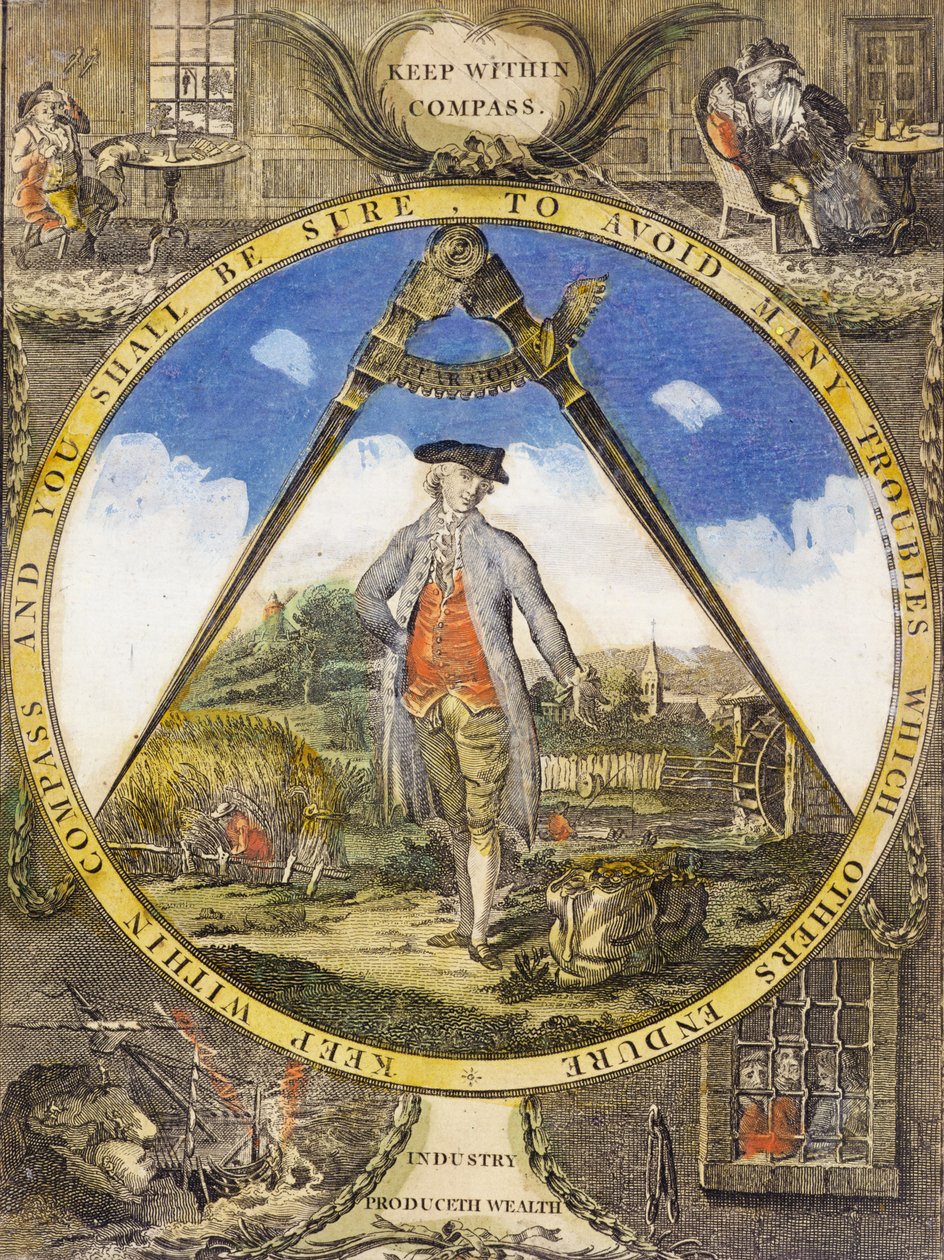 Maradjon az Iránytűn belül c. 1784 (kézzel színezett rézkarc és metszet) alkotó: Robert Dighton