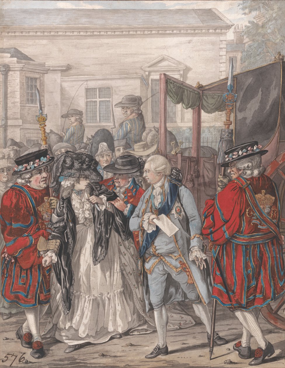 Margaret Nicholson, aki megkísérli meggyilkolni Őfelségét, III. Györgyöt a Szent Jakab-palota kerti bejáratánál, 1786. augusztus 2. alkotó: Robert Dighton