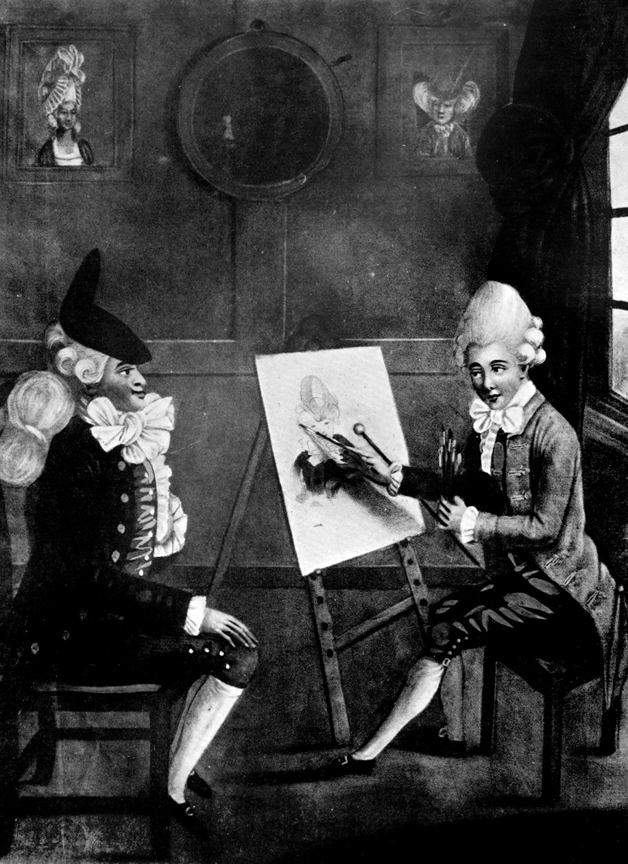 A makarónifestő, vagy Billy Dimple a képéhez ül, 1770 alkotó: Robert Dighton