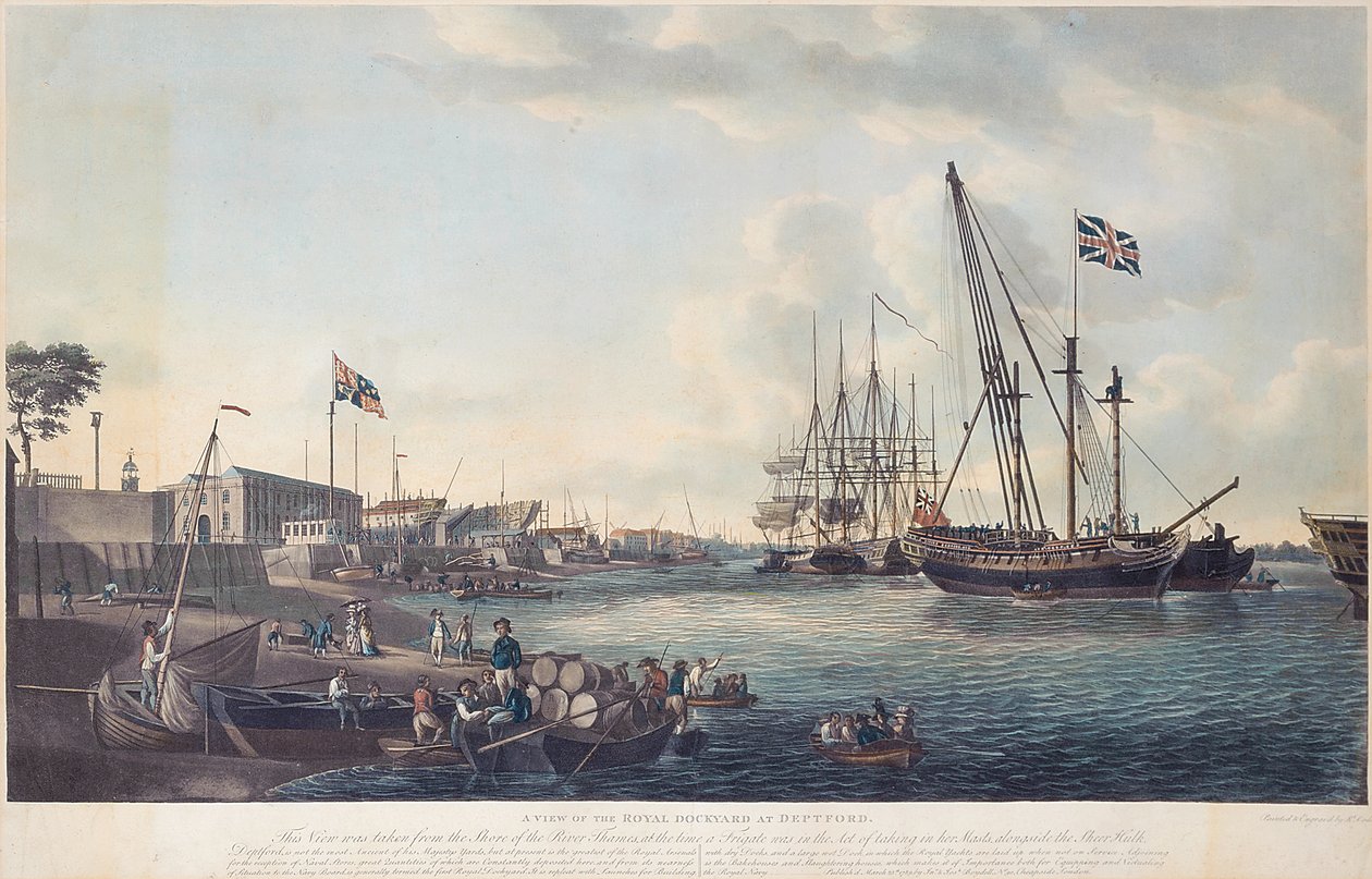Kilátás a királyi hajógyárra Deptfordban, 1789 körül alkotó: Robert Dodd