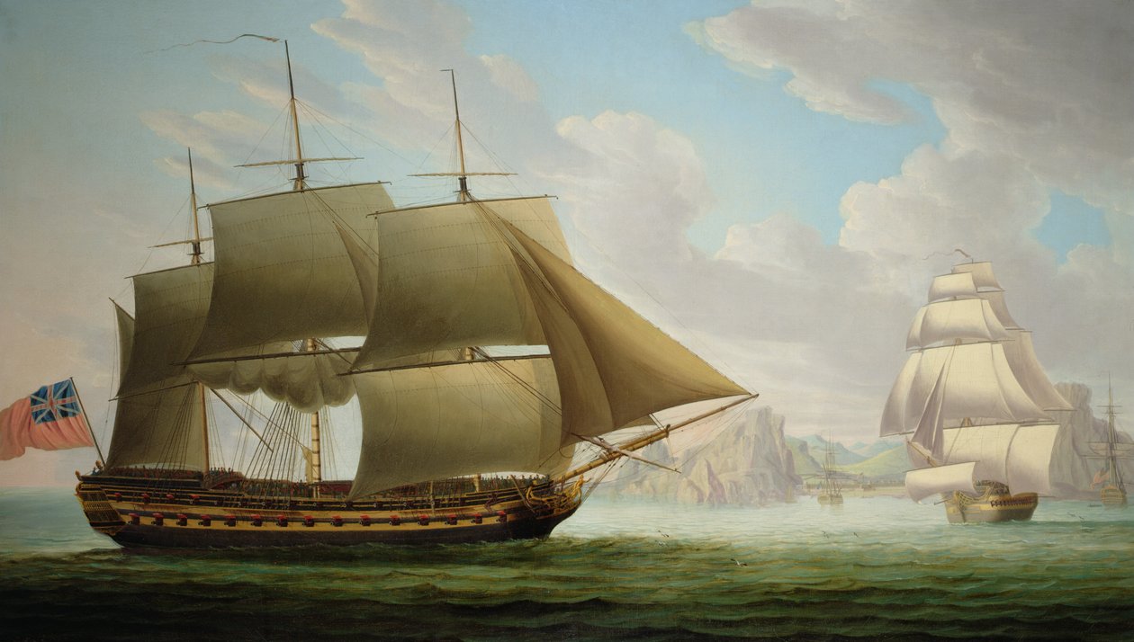 Kelet-indiai „Cirencester” a St. Helena mellett, 1795 alkotó: Robert Dodd
