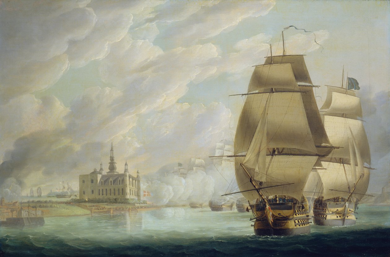Nelson a hangár áthaladásának erőltetése, 1801. március 30., a koppenhágai csata előtt alkotó: Robert Dodd