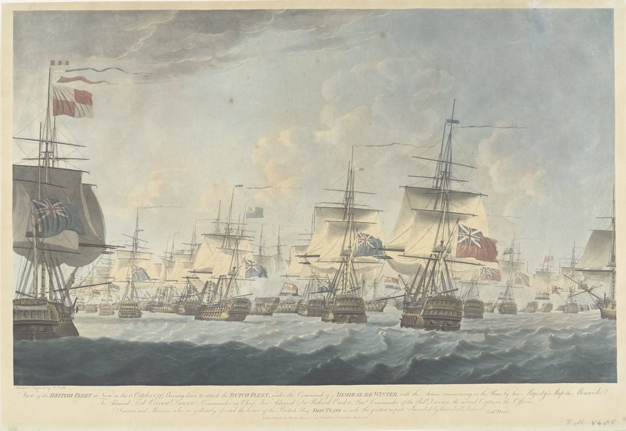 Kamperduini csata (1797): a brit flotta támadása A brit flotta képe 1797. október 11-én délben, leszállás a holland flotta megtámadására (...) (cím a tárgyon) alkotó: Robert Dodd