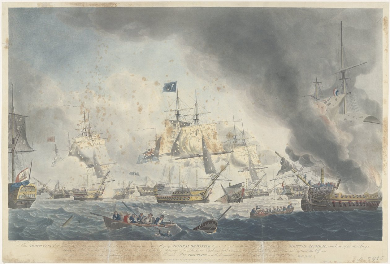 Kamperduini csata (1797): a batávi flotta veresége A holland flotta vereséget szenvedett 1797. október 11-én délután, de Winter admiral zászlóshajója leszerelt (...) (cím a tárgyon) alkotó: Robert Dodd