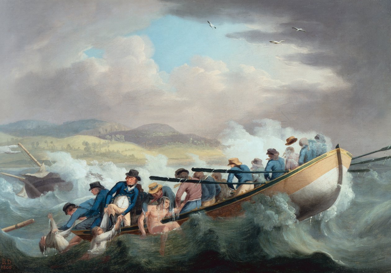 A Wight-szigetnél történt hajótörés túlélőit a H.M.S. legénysége mentette ki. Juno alkotó: Robert Dodd