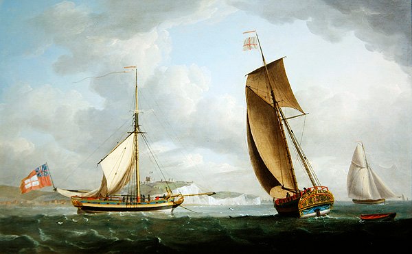 A Trinity House jacht két pozícióban Dover előtt alkotó: Robert Dodd