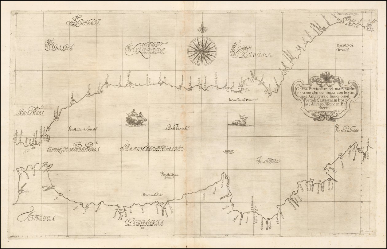 A Földközi-tenger nyugati részének és Gibraltárnak 1646-os térképe Robert Dudley tollából. alkotó: Robert Dudley