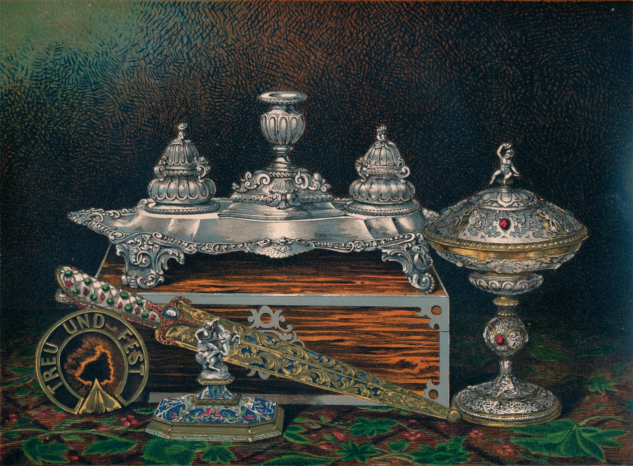 Tintatartó, Papírsúly, Vadászkés vagy Tőr, Fedett Tazza, Papírsúly, 1863 alkotó: Robert Dudley