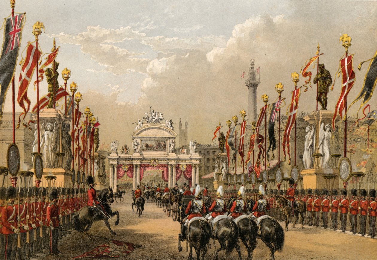 London Bridge, a londoni Honourable Artillery Company által fenntartott híd, 1863. március 7. (metszet) alkotó: Robert Dudley