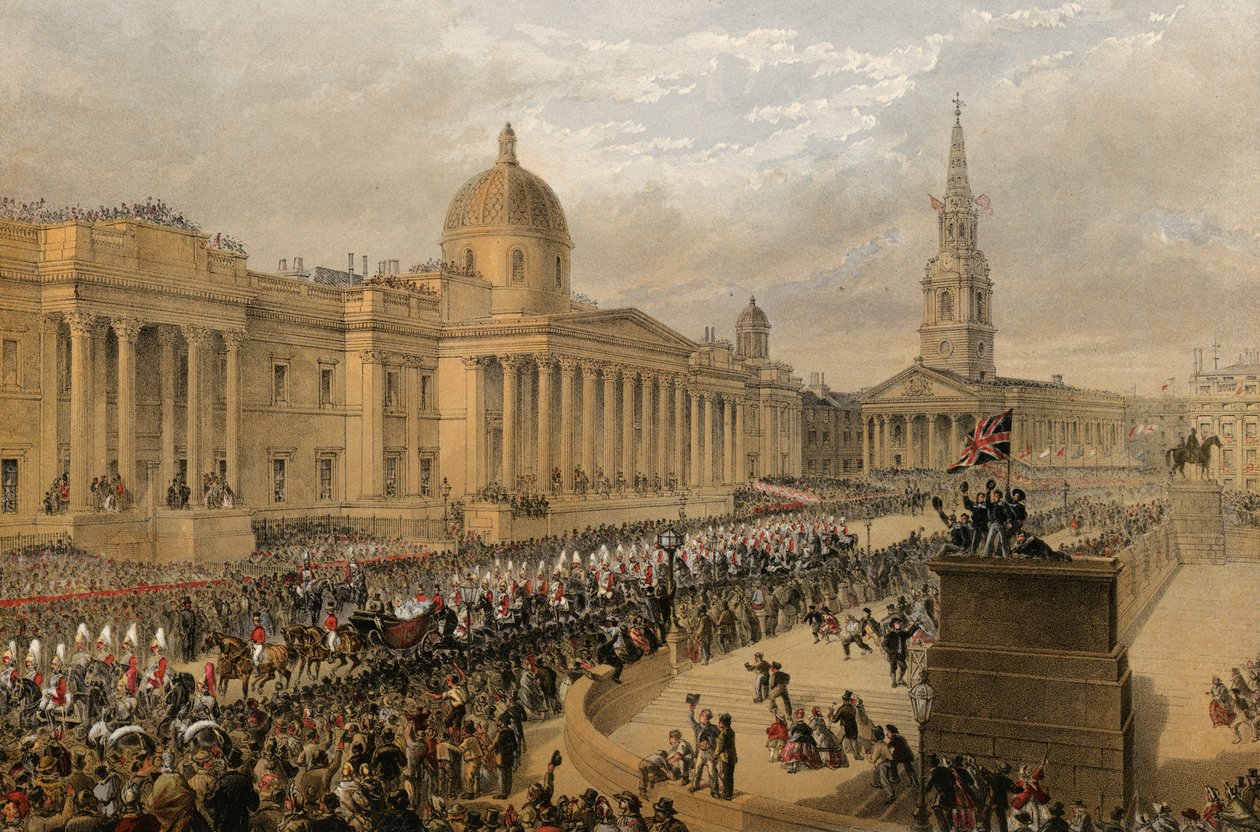 Trafalgar tér, London, 1863. március 7. (metszet) alkotó: Robert Dudley