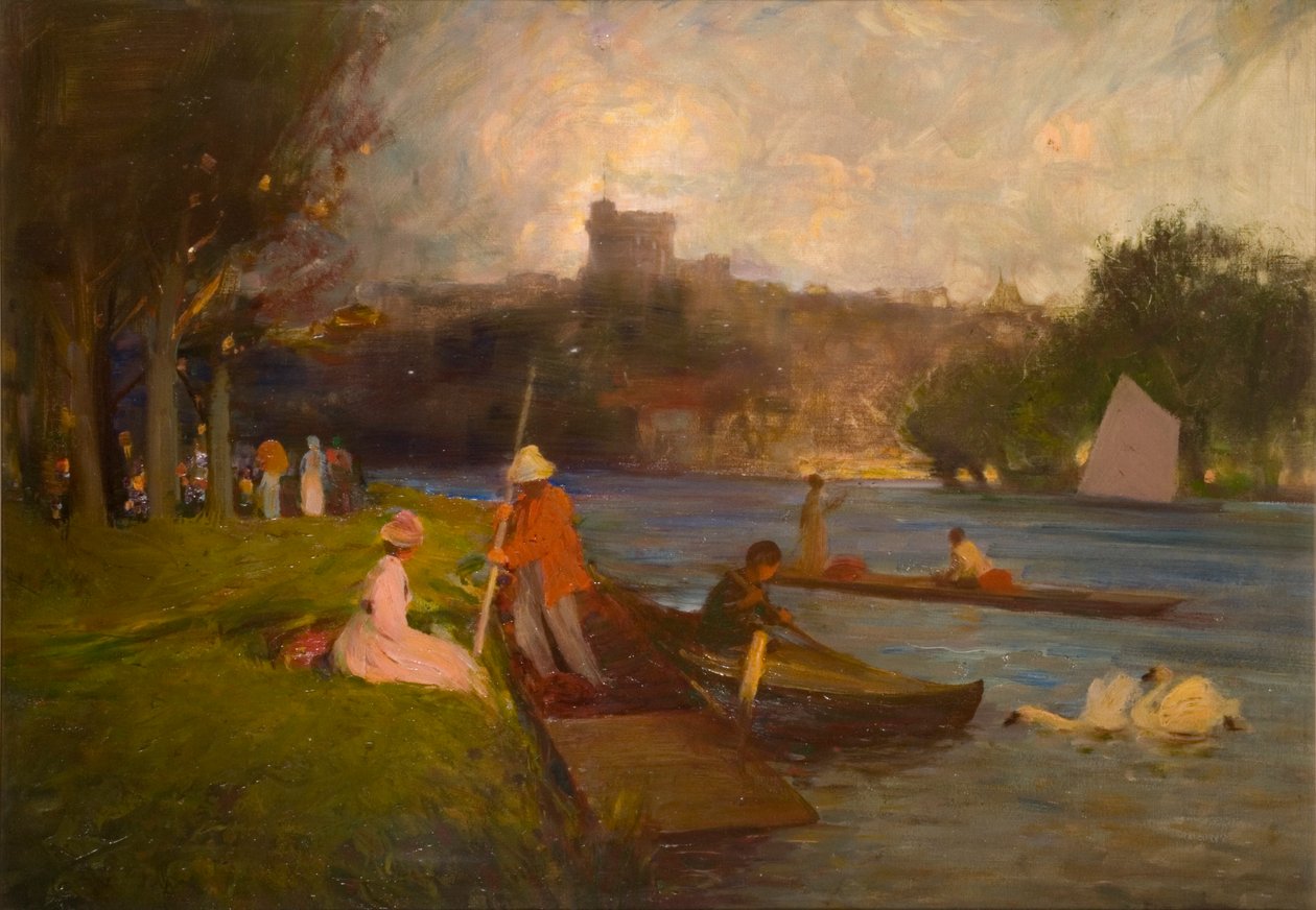 The Thames at Windsor (olaj a fedélzeten) alkotó: Robert Ernest McEune