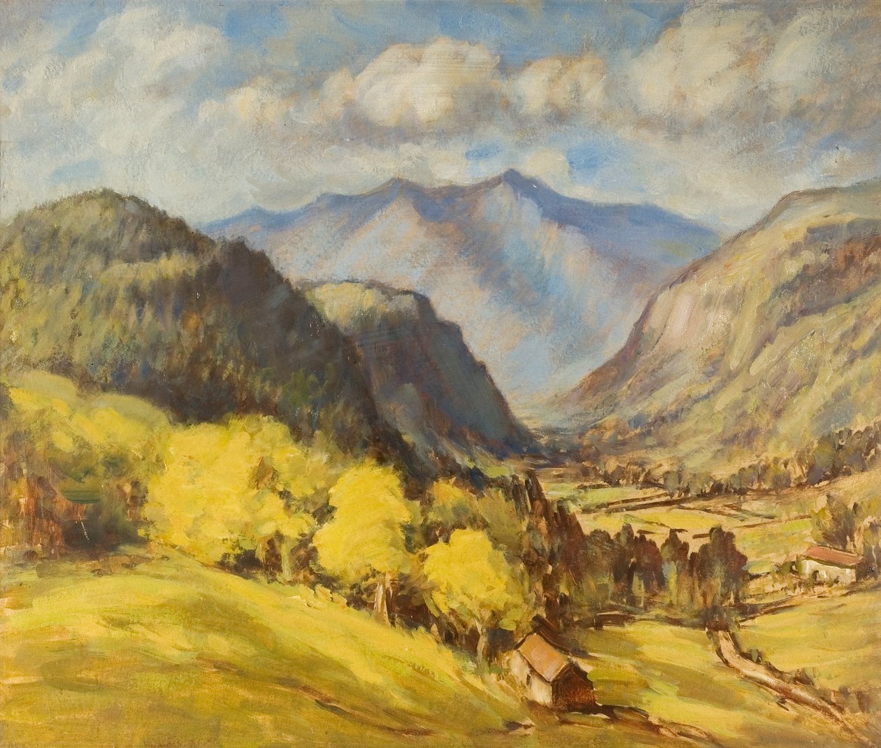Völgyi táj (olaj a fedélzeten) alkotó: Robert Ernest McEune
