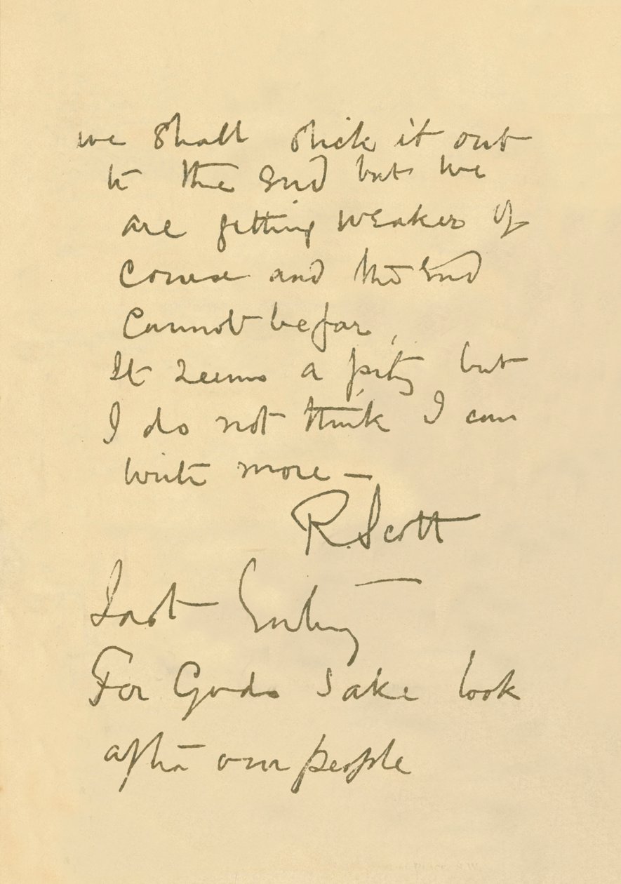 1912. március 29-i, 1913. március 29-i üzenet fakszimile alkotó: Robert Falcon Scott