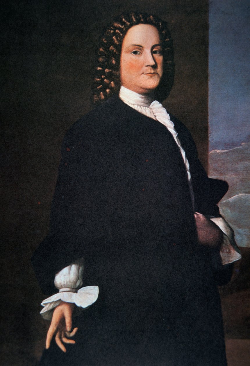 Benjamin Franklin a negyvenes évei elején (színes litó) alkotó: Robert Feke