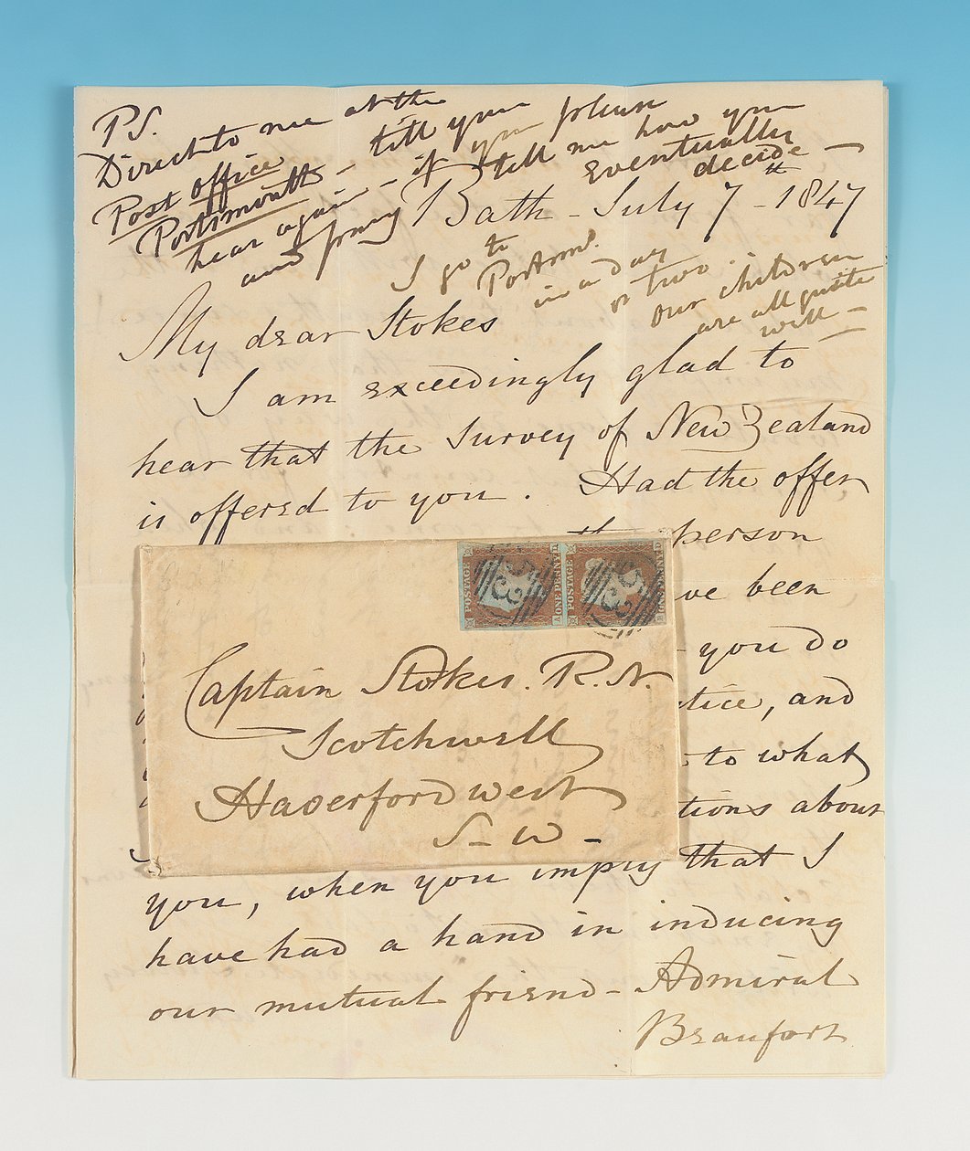 Autogram levél aláírva John Lort Stokesnak, Bath, 1847. július 7 alkotó: Robert Fitzroy