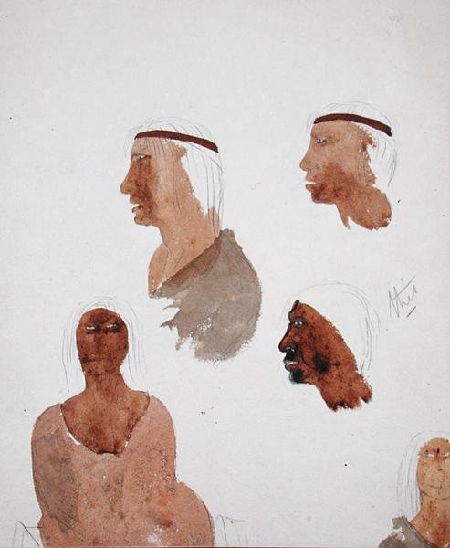 Fuegian Types, 1832 körül (ceruza és akvarell papíron) alkotó: Robert Fitzroy
