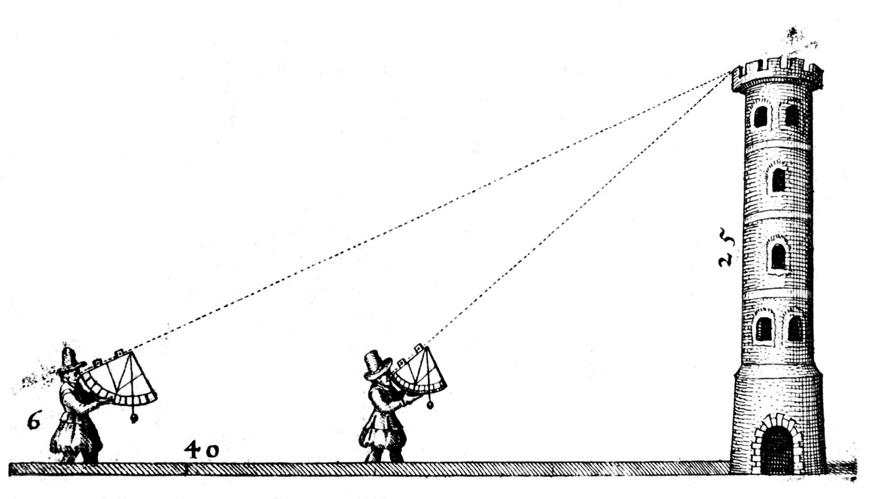 Földmérők kvadránsokkal a torony magasságának mérésére, c1617-c1619 alkotó: Robert Fludd