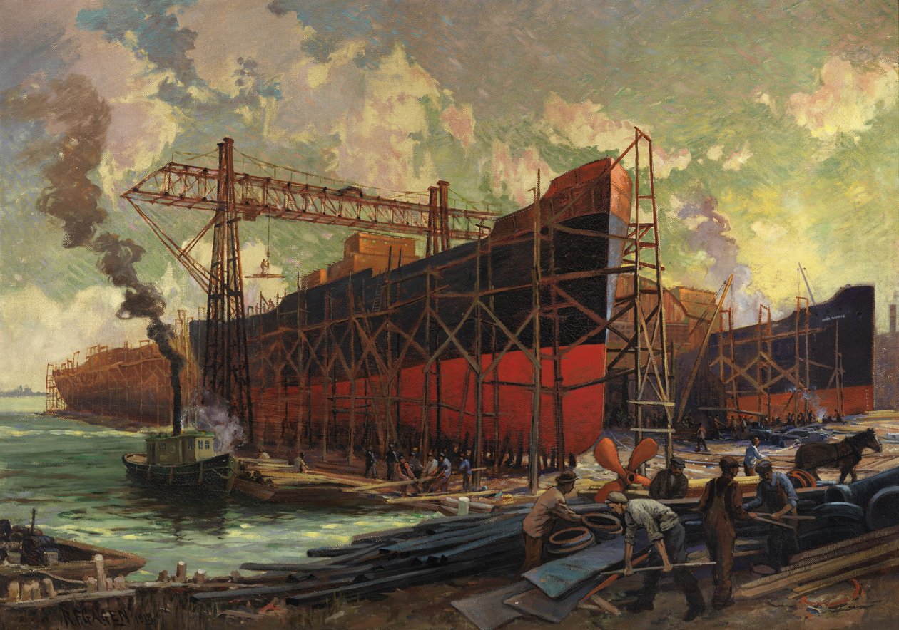 Hajóépítés az Ashbridges Bay-ben, Torontóban, 1918 alkotó: Robert Ford Gagen