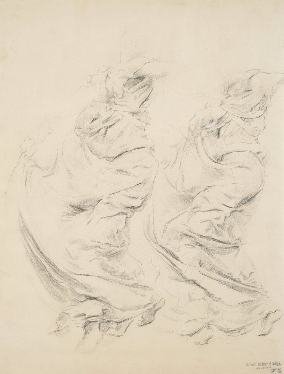 Vázlat drapériáról, valószínűleg a Moods to Music falfestményhez, 1893-95 (grafit és sárga ceruza szőtt papíron) alkotó: Robert Frederick Blum