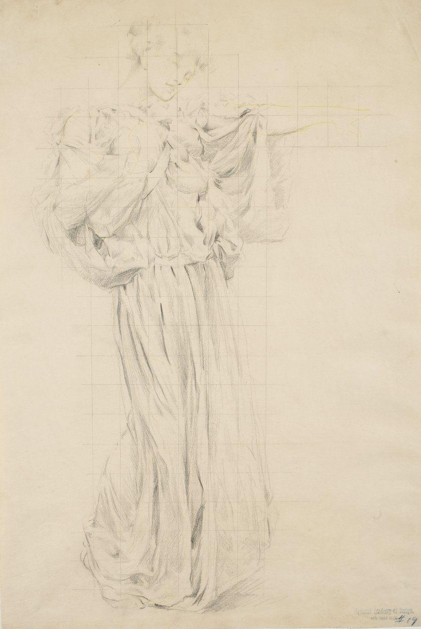 Study for Moods to Music, 1893-95 (grafit sárga ceruzával, szőtt papíron) alkotó: Robert Frederick Blum