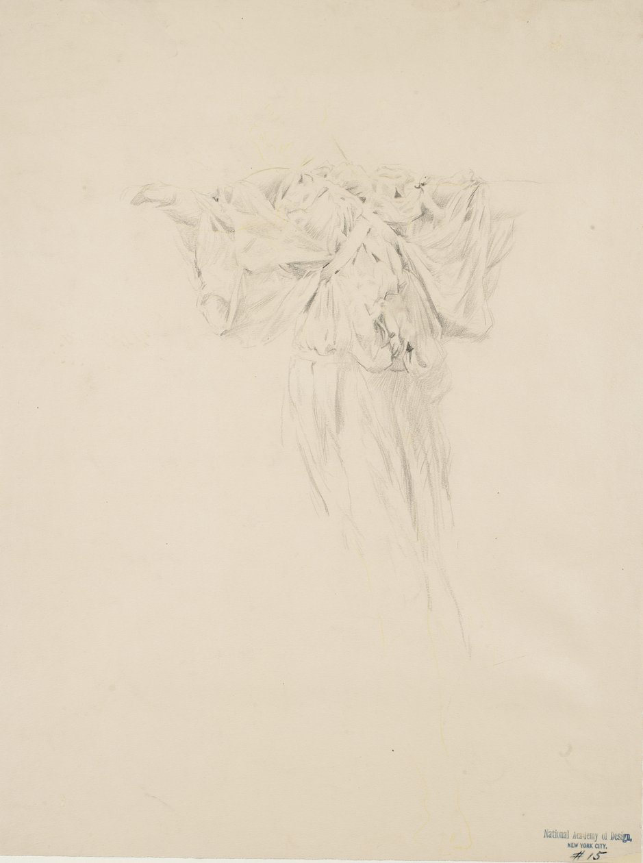 Tanulmány a Moods to Music falfestmény drapériáiról, 1893-95 (grafit sárga ceruzával, szőtt papíron) alkotó: Robert Frederick Blum