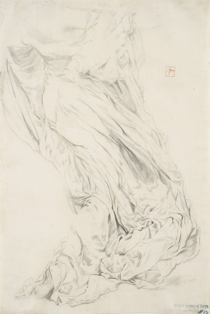 Tanulmány a Moods to Music falfestmény drapériáiról, 1893-95 (grafit sárga ceruzával, krémszínű papíron) alkotó: Robert Frederick Blum