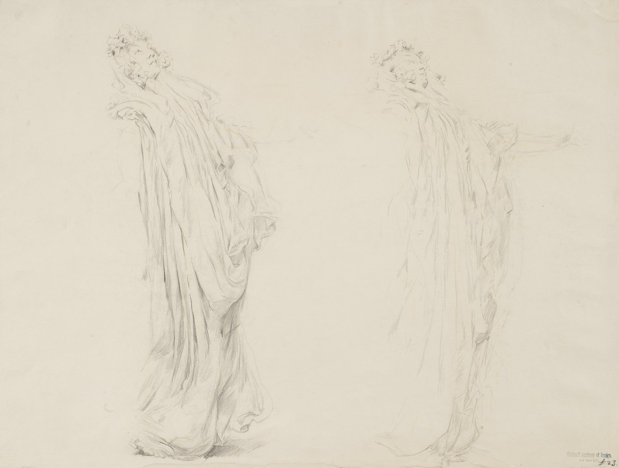 Tanulmány két női alakról a Moods to Music falfestményhez, 1893-95 (grafit sárga ceruzával, krémszínű szőtt papíron) alkotó: Robert Frederick Blum