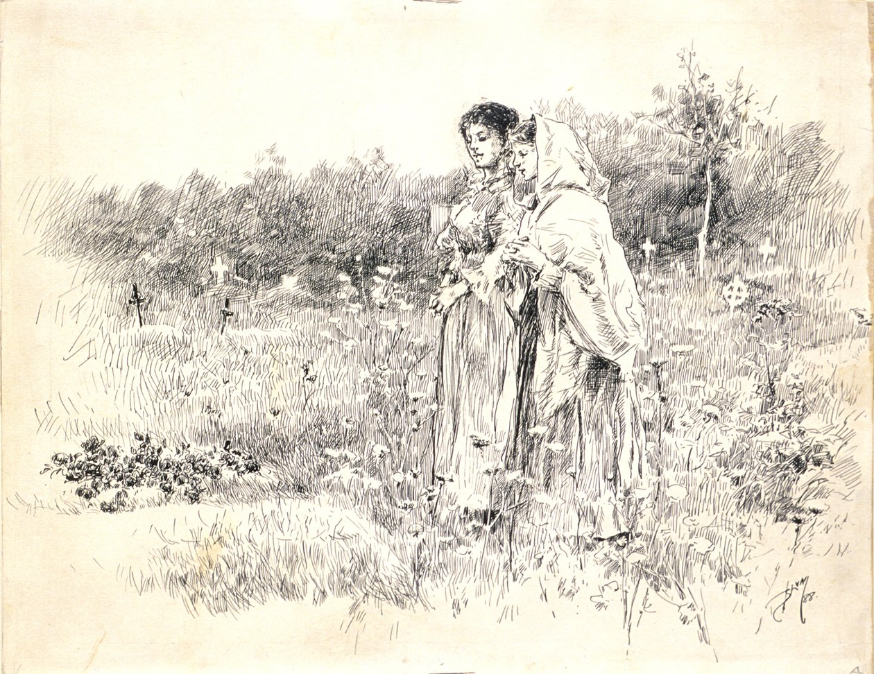 Két lány egy sír előtt állva alkotó: Robert Frederick Blum