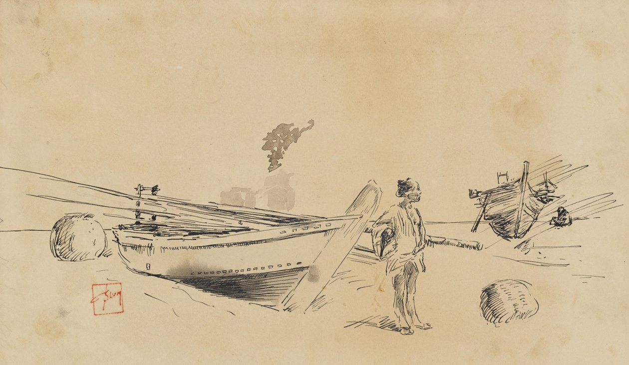 Két japán halászhajó a parton, 1867-1903 alkotó: Robert Frederick Blum
