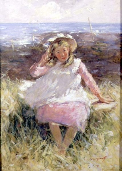 Fehér motorháztetős lány (guache papíron) alkotó: Robert Gemmell Hutchison