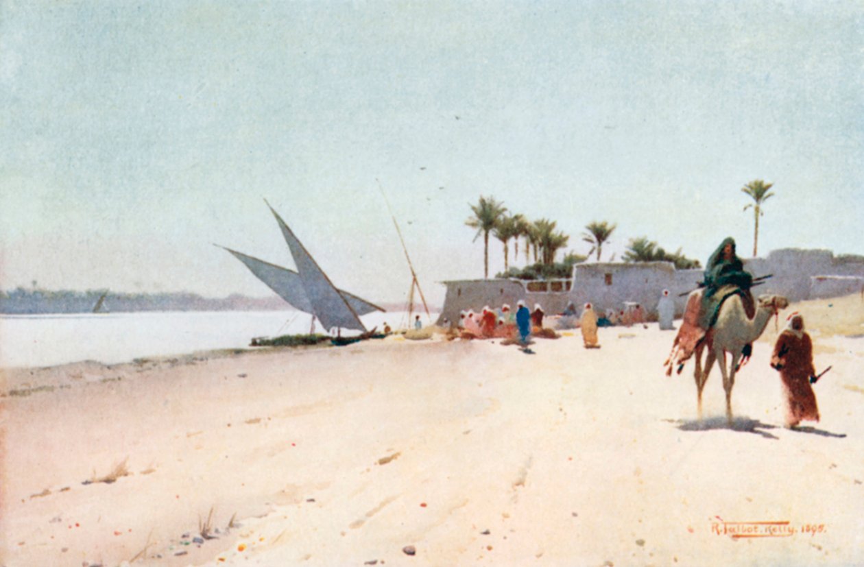Egy nílusi falu (színes litográfia) alkotó: Robert George Talbot Kelly