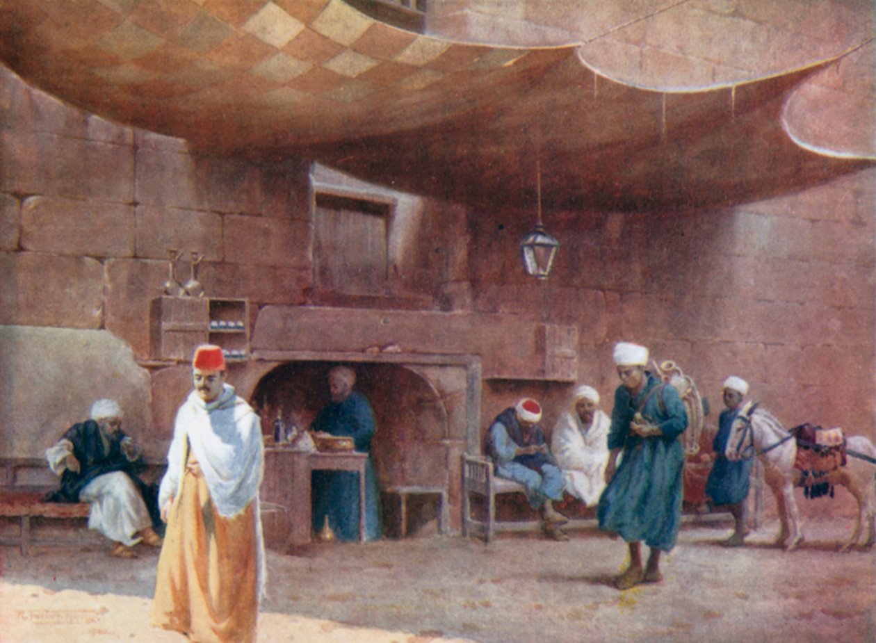 Egy arab kávézó, Kairó (színes litográfia) alkotó: Robert George Talbot Kelly