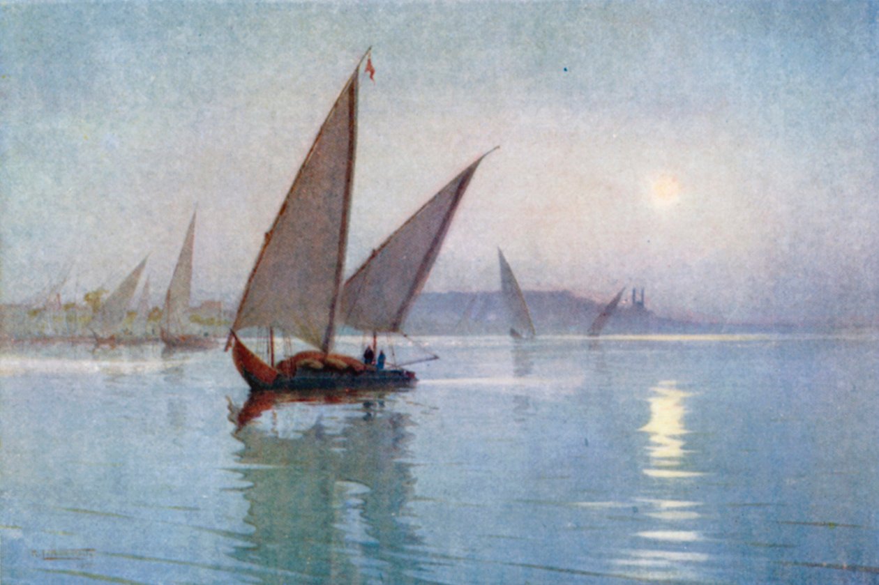Holdfény a Níluson, Kairó alatt (színes litográfia) alkotó: Robert George Talbot Kelly