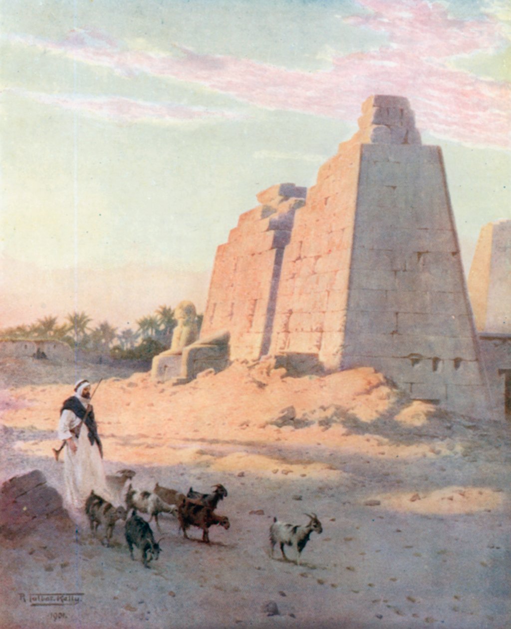 Pylon Karnakban (színes litográfia) alkotó: Robert George Talbot Kelly