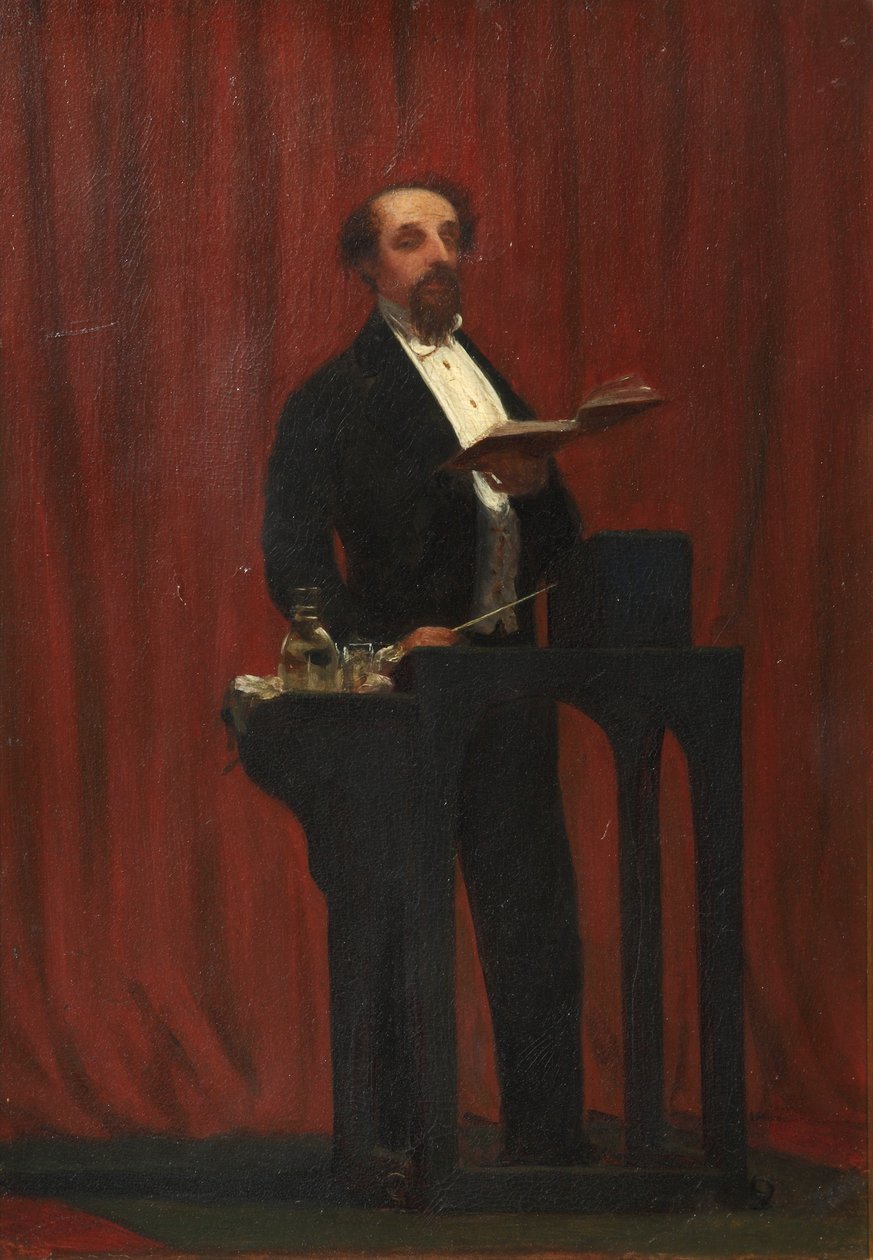 Charles Dickens nyilvános felolvasást tart, 1858 (olaj, elefántcsont) alkotó: Robert Hannah