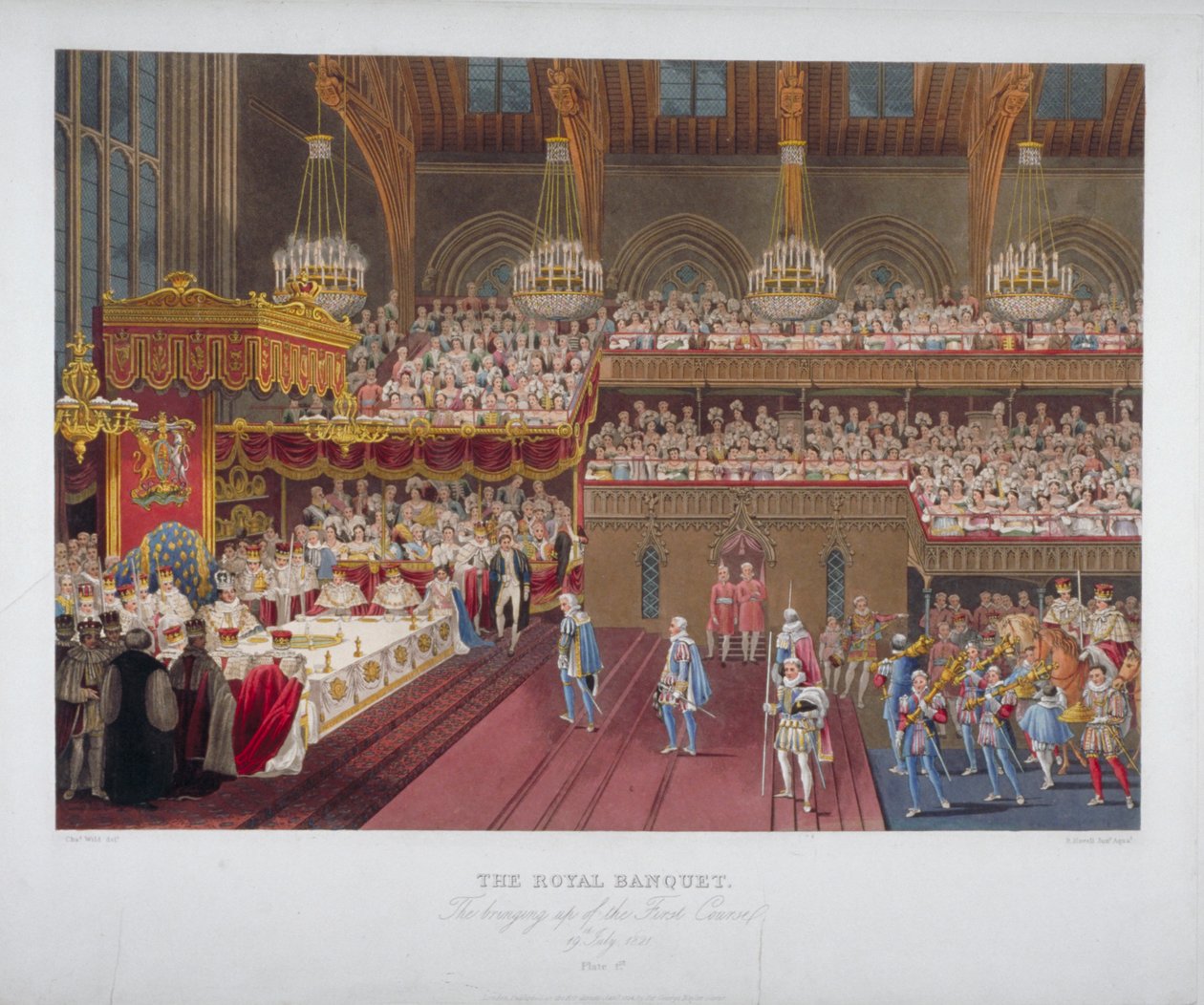 IV. György király koronázási bankettje, Westminster Hall, London, 1821-1824. alkotó: Robert Havell