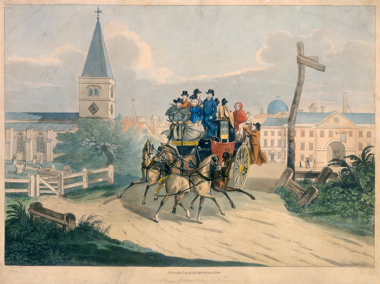 „Stage Coach Setting Off”, 19. század eleje alkotó: Robert Havell