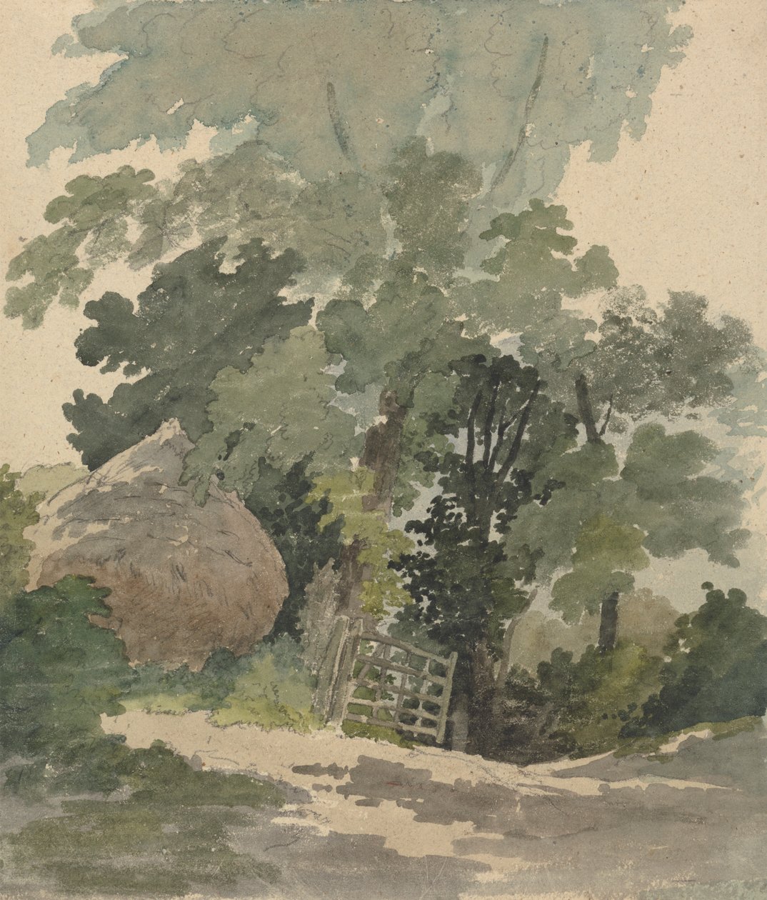 Egy Country Lane szénakazallal és kapuval alkotó: Robert Hills