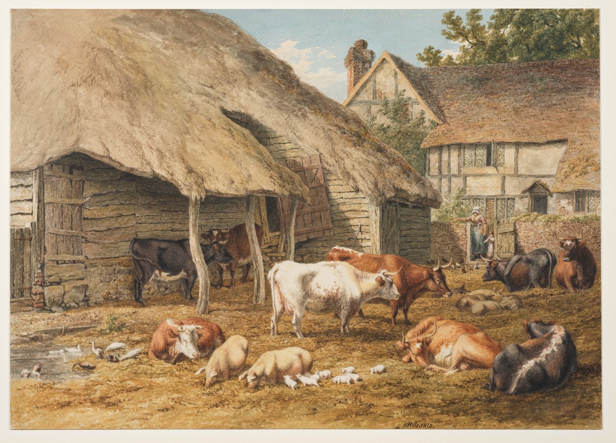 Farmyard jelenet marhákkal és sertésekkel alkotó: Robert Hills