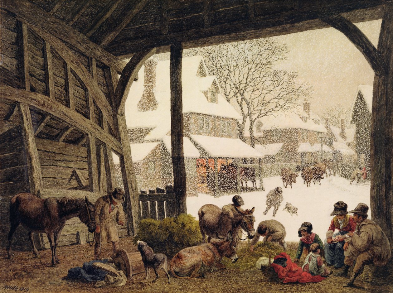 Falusi havas jelenet, 1819 (wc, testszín, grafitból kikaparva) alkotó: Robert Hills