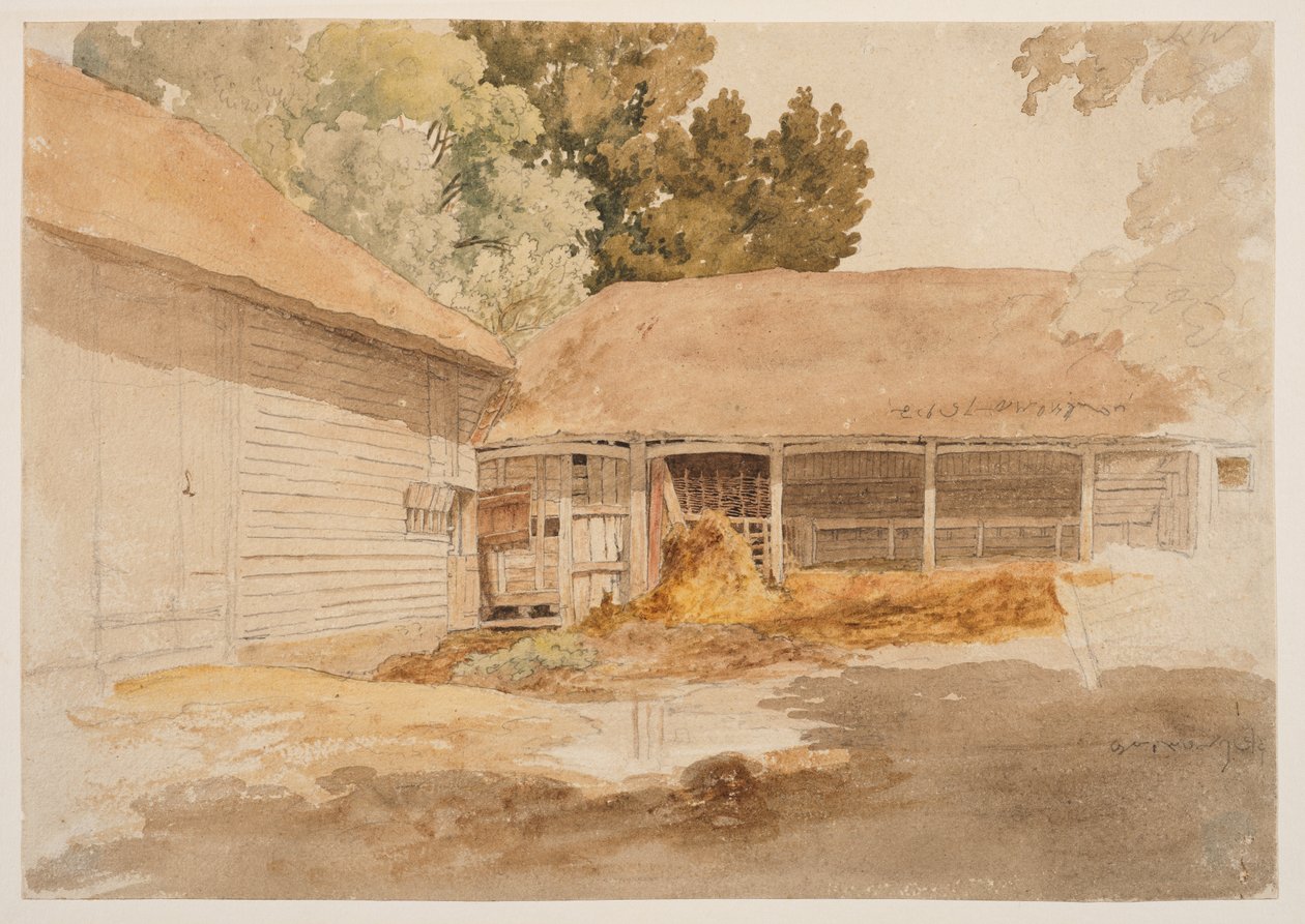 Tanulmány egy pajtáról, 1820-29 (grafit, akvarell) alkotó: Robert Hills