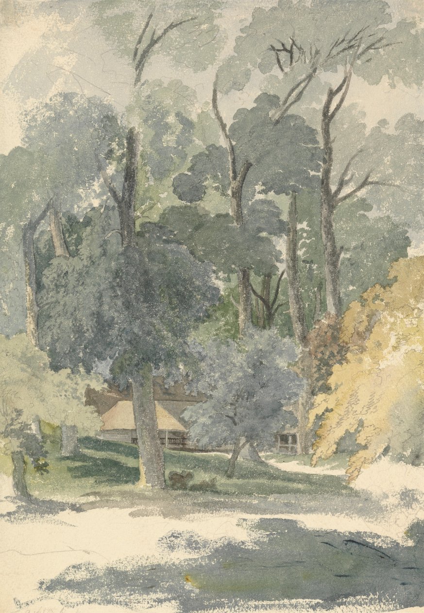 Fák és pajták az Ashstead Parkban, Surreyben alkotó: Robert Hills