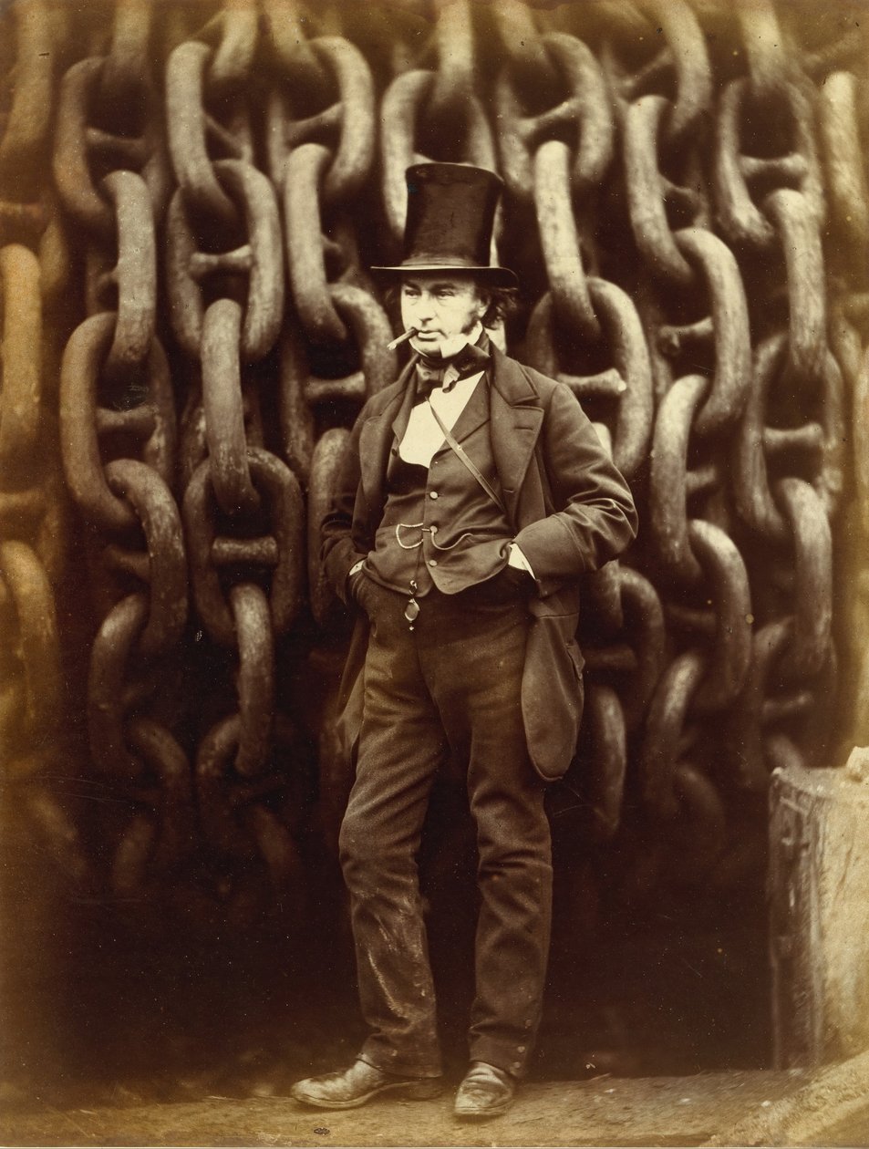 Isambard Kingdom Brunel Standing Before the Launching Chains of the Great Eastern...nyomtatva 1863-64. alkotó: Robert Howlett